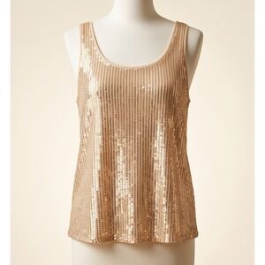 Gold Sequin Scoop Neck Sleeveless Pullover‎ Tank Top Plus 5XL